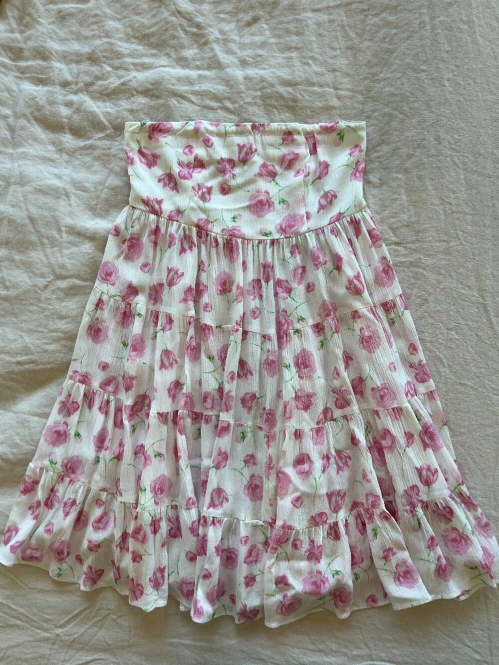Sky To Moon Pink and White Floral strapless mini dress Size Small